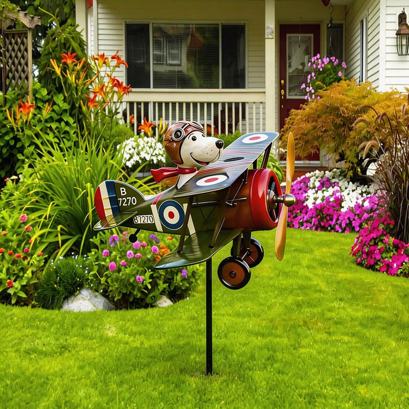 Garten Windspiel | Rotierender Propeller, Vintage Doppeldecker 4