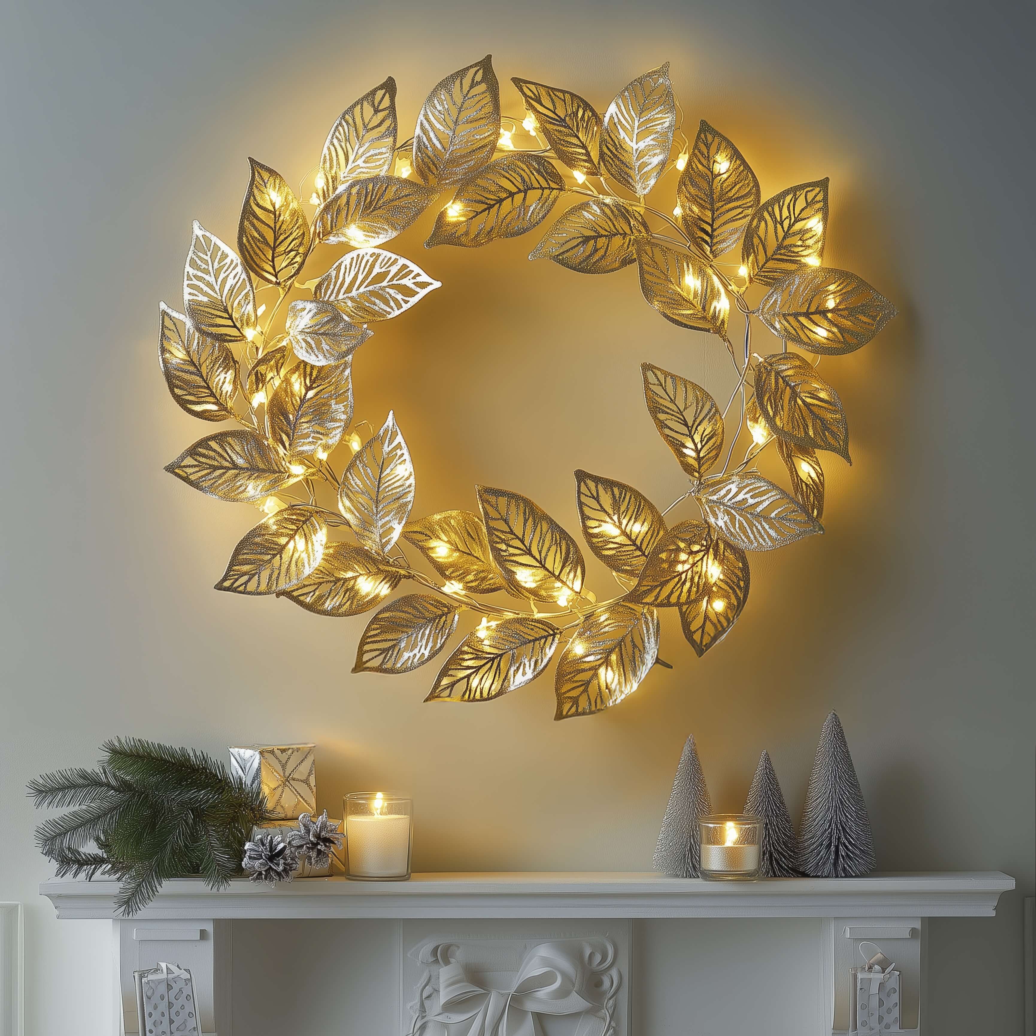 Aurora Leaf LED-Kranzlampe in Gold für Innenräume