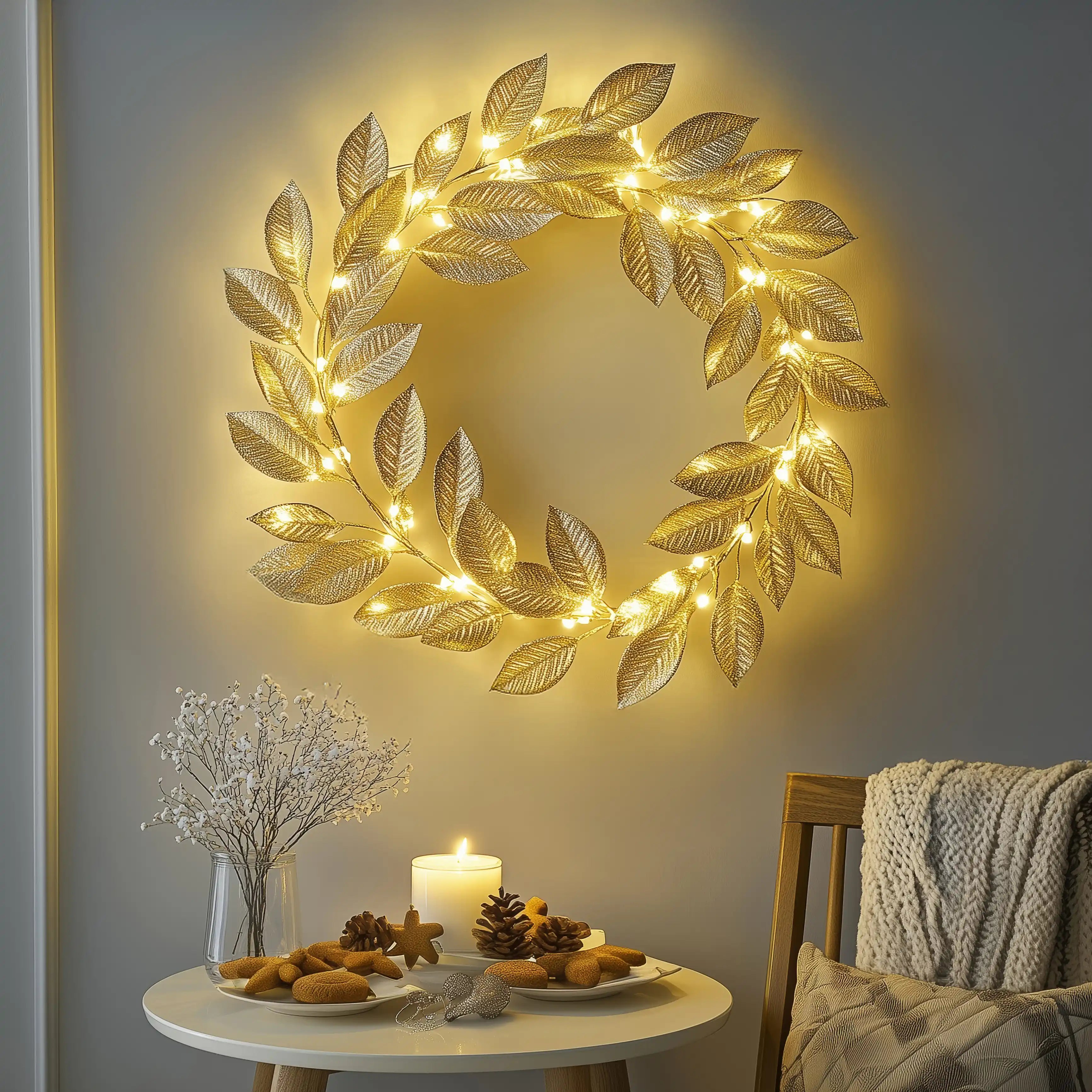 Aurora Leaf LED-Kranzlampe in Gold für Innenräume