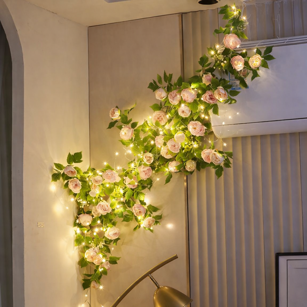 BlossomGlow LED-Leuchtgirlande in Rosa für Wanddekoration