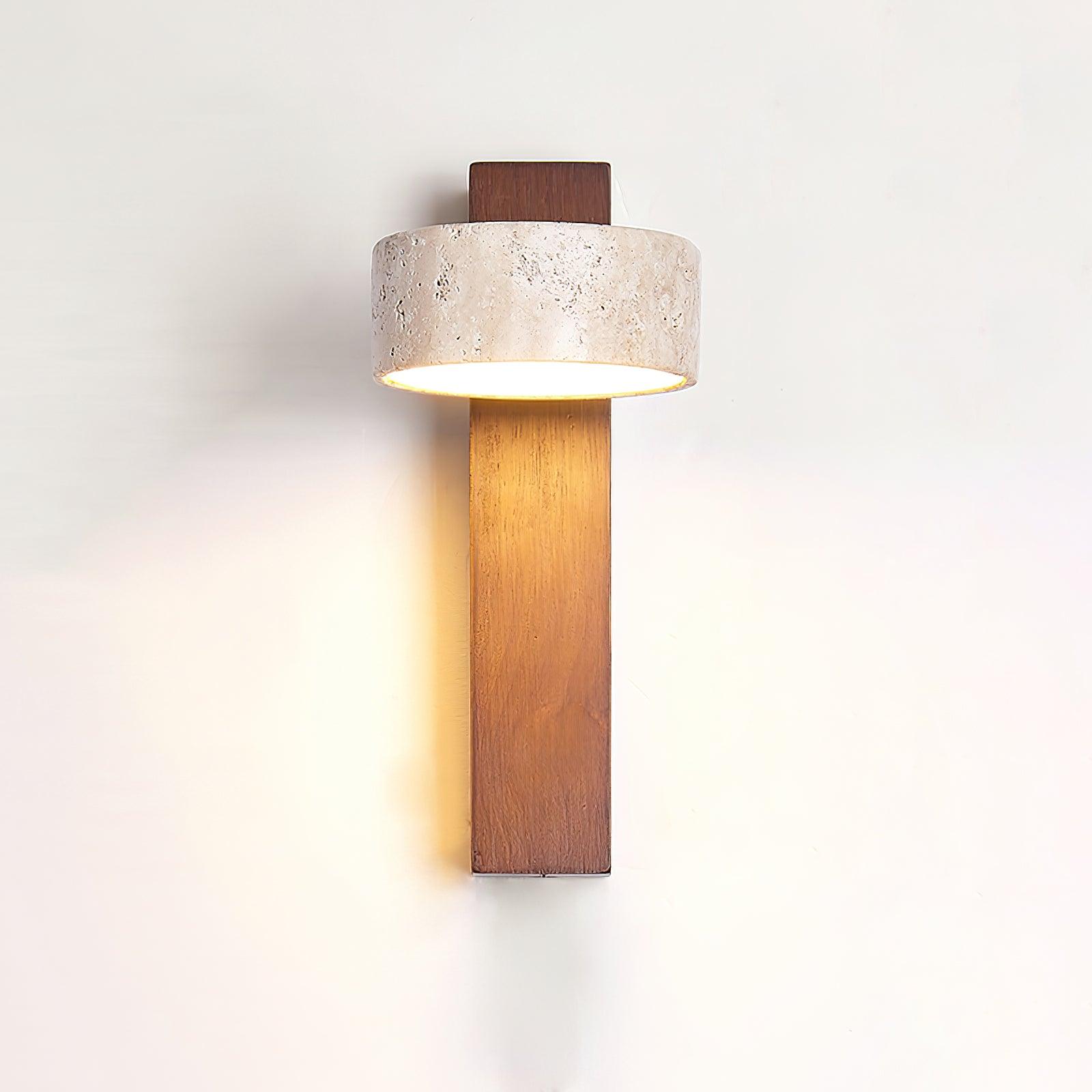 Wandleuchte aus Travertin und Holz