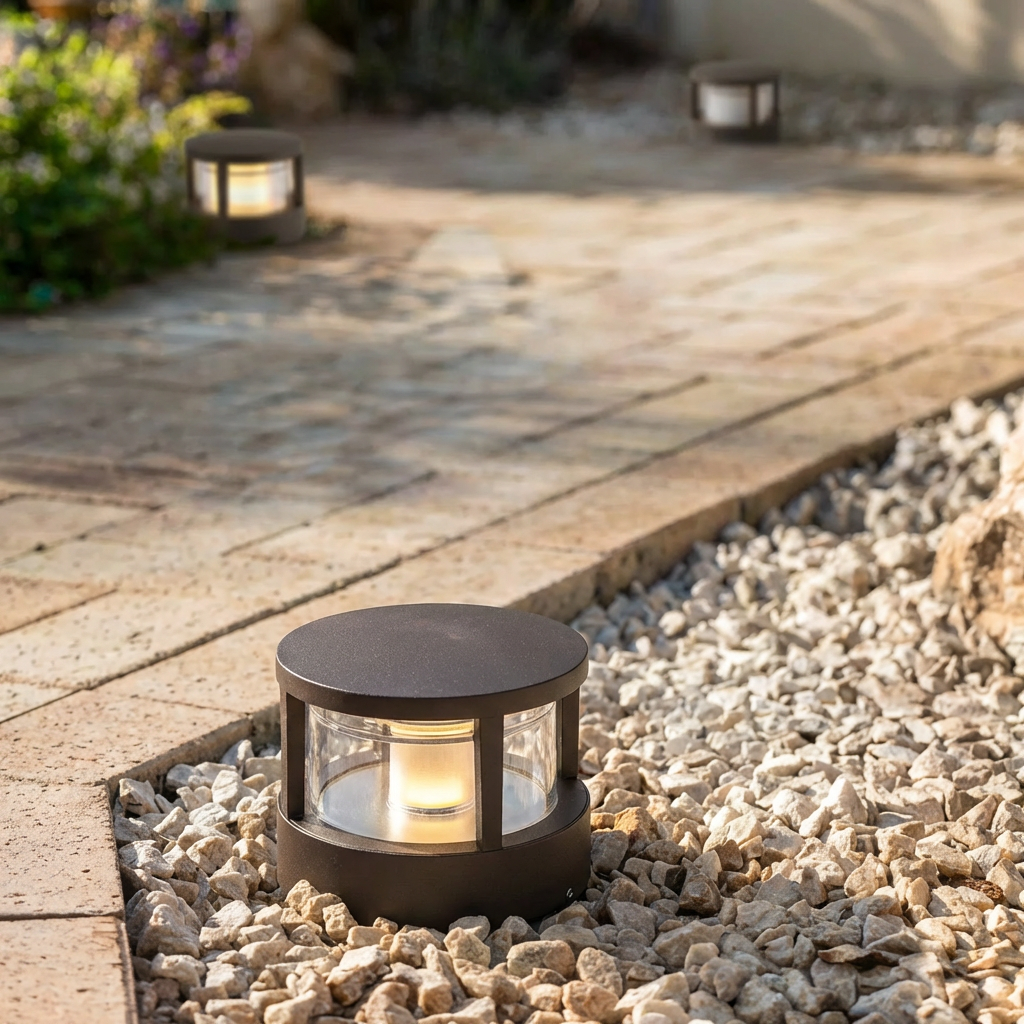 LED Außenleuchte Modern Rund IP65 Wasserdicht Doppelschichtiger Lampenschirm Warmweiß für Gartenweg Terrasse und Einfahrt