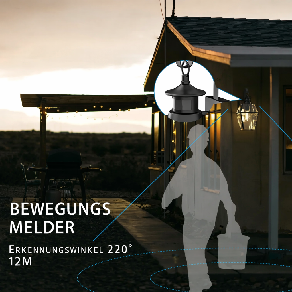 LED Außenwandleuchte mit Bewegungsmelder Warmweiß Außen IP44 Mattschwarz Vintage für Eingang und Fassade