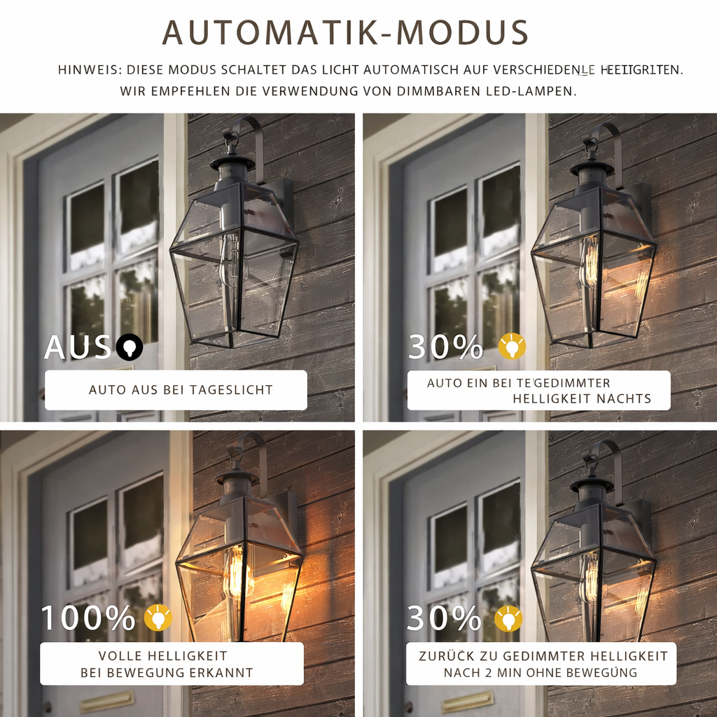 LED Außenwandleuchte mit Bewegungsmelder Warmweiß Außen IP44 Mattschwarz Vintage für Eingang und Fassade