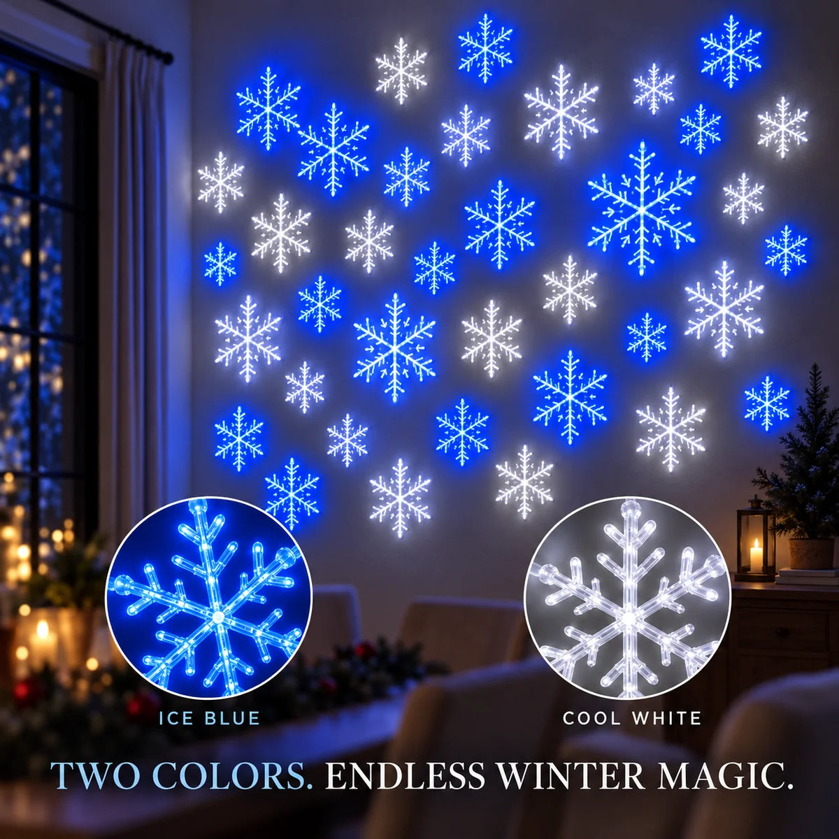LED Schneeflocken Wanddeko Set für Winterliche Wanddekoration im Wohnzimmer 1