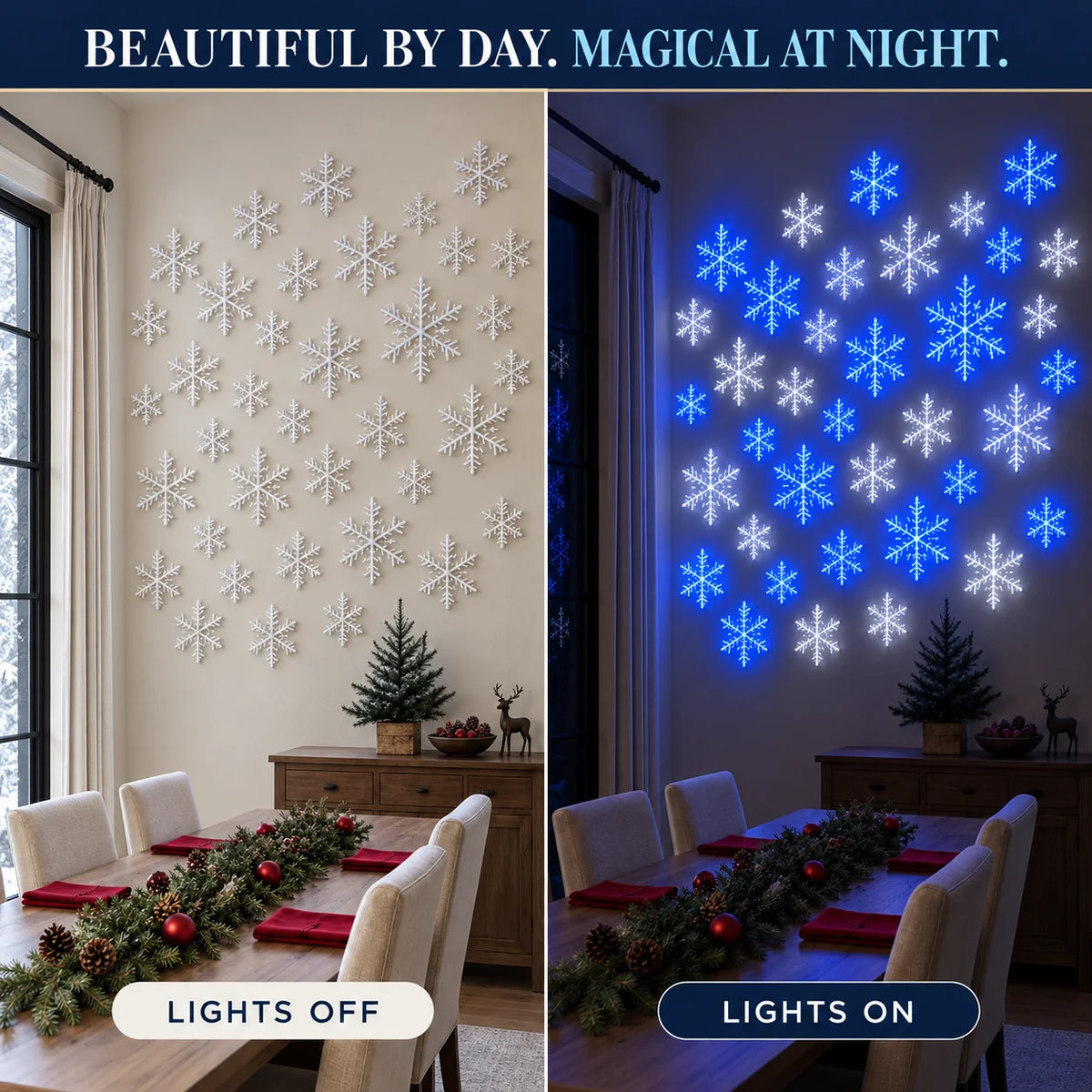 LED Schneeflocken Wanddeko Set für Winterliche Wanddekoration im Wohnzimmer 2