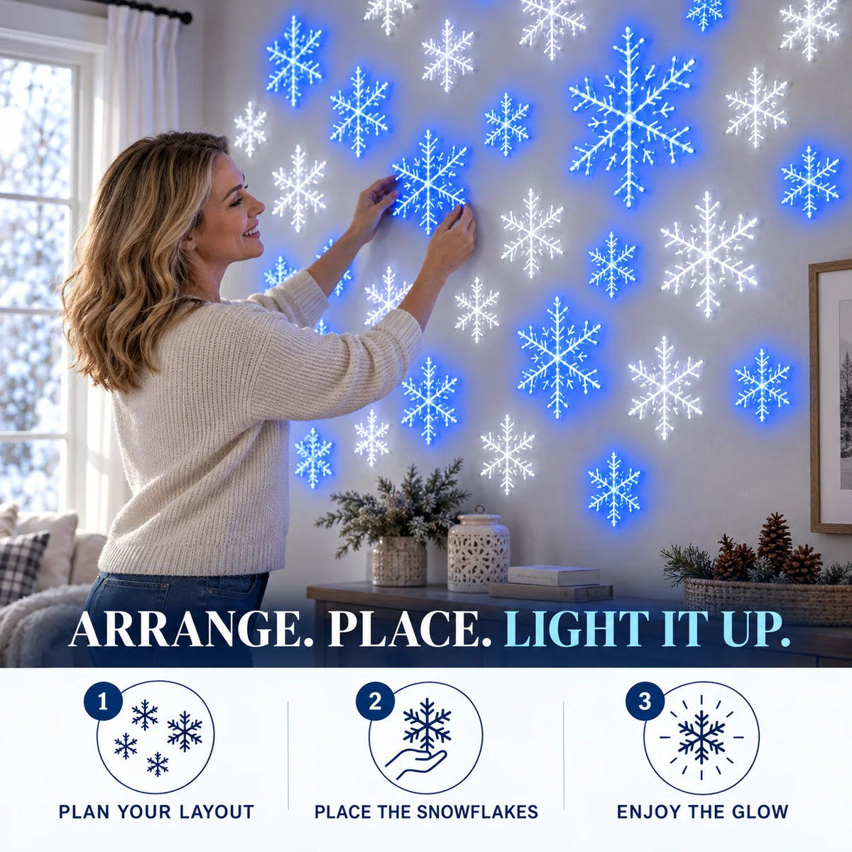 LED Schneeflocken Wanddeko Set für Winterliche Wanddekoration im Wohnzimmer 5