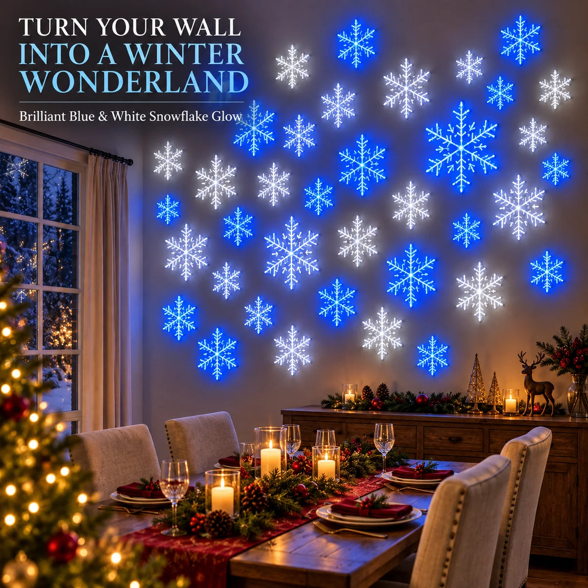 LED Schneeflocken Wanddeko Set für Winterliche Wanddekoration im Wohnzimmer 7