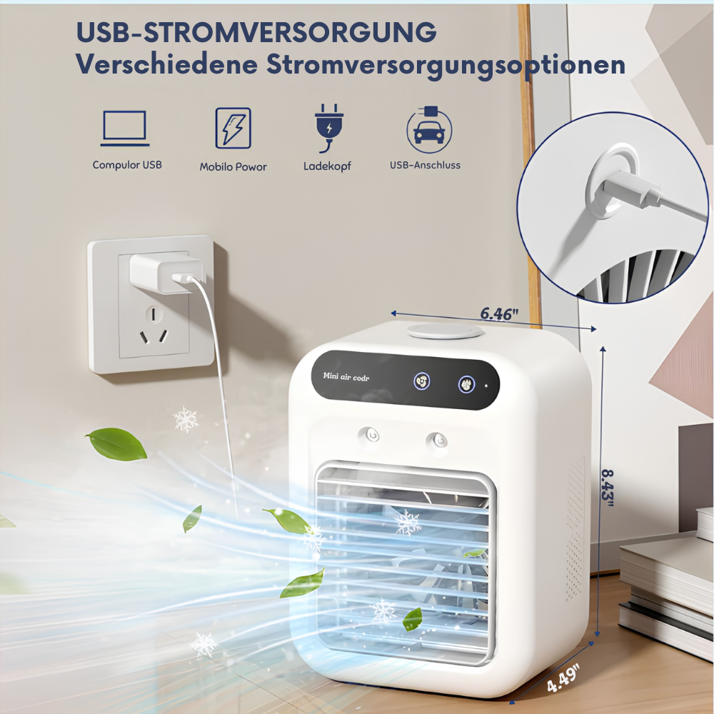 Mini Klimaanlage 25W – Kühlung & Befeuchtung – Kompakt 214×164×114mm – Ideal für Schlafzimmer & Büro