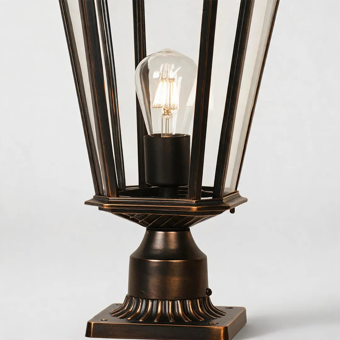 Europäisches Vintage-Außenleuchten – Set von 2 in Schwarz und Gold aus Aluminium mit halbtransparentem Glas