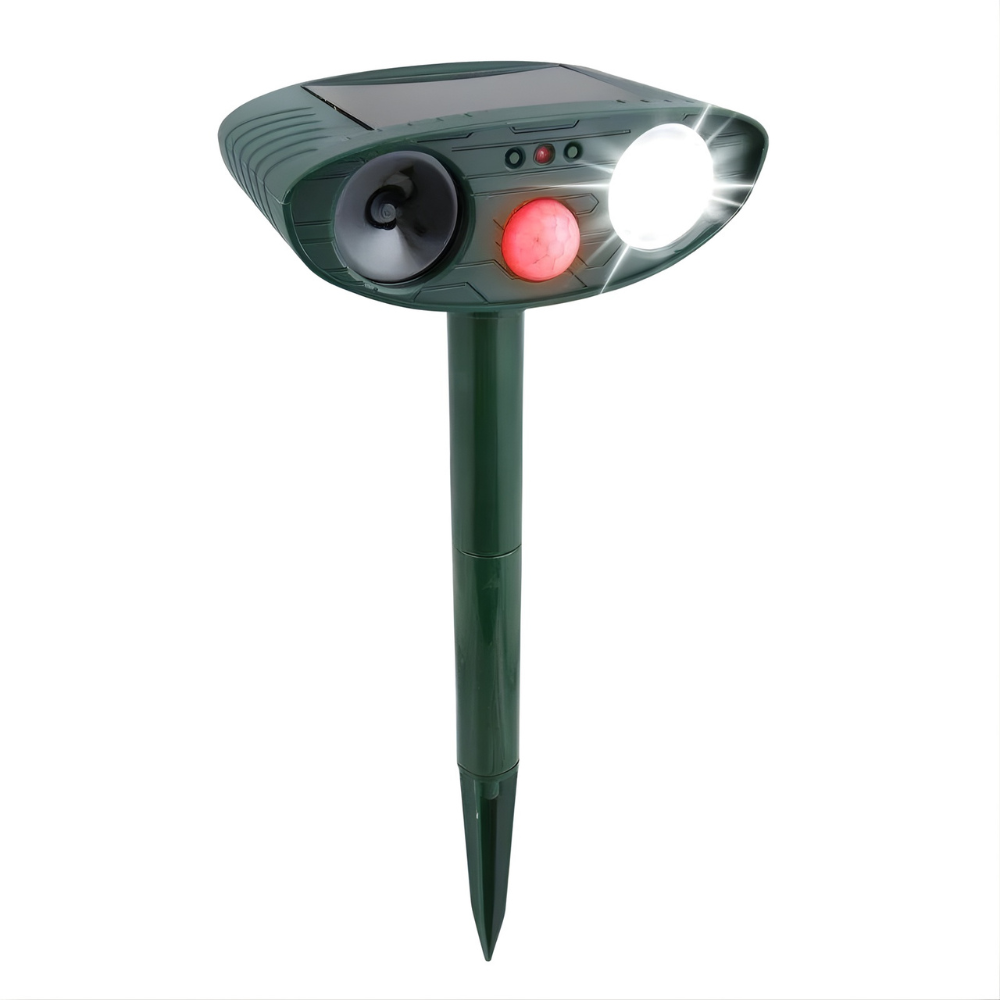 Solar Tiervertreiber Ultraschall 4er Set – PIR 9,14m – 18–40 kHz – 110° – für Garten Wildabwehr