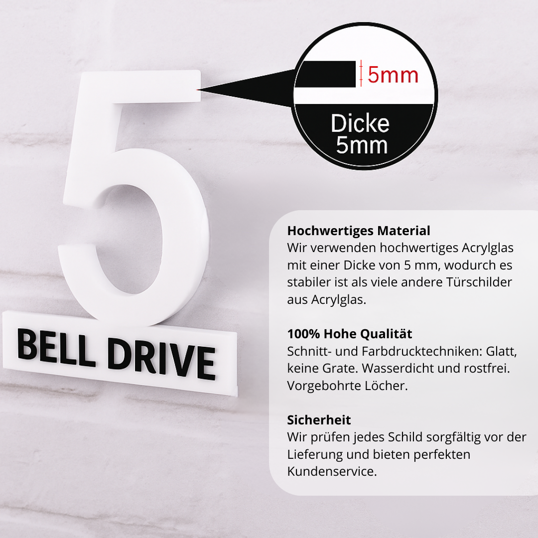 Acryl Hausnummernschild Schwebend Modern Außen Wetterfest für Fassade und Hauseingang Schwarz