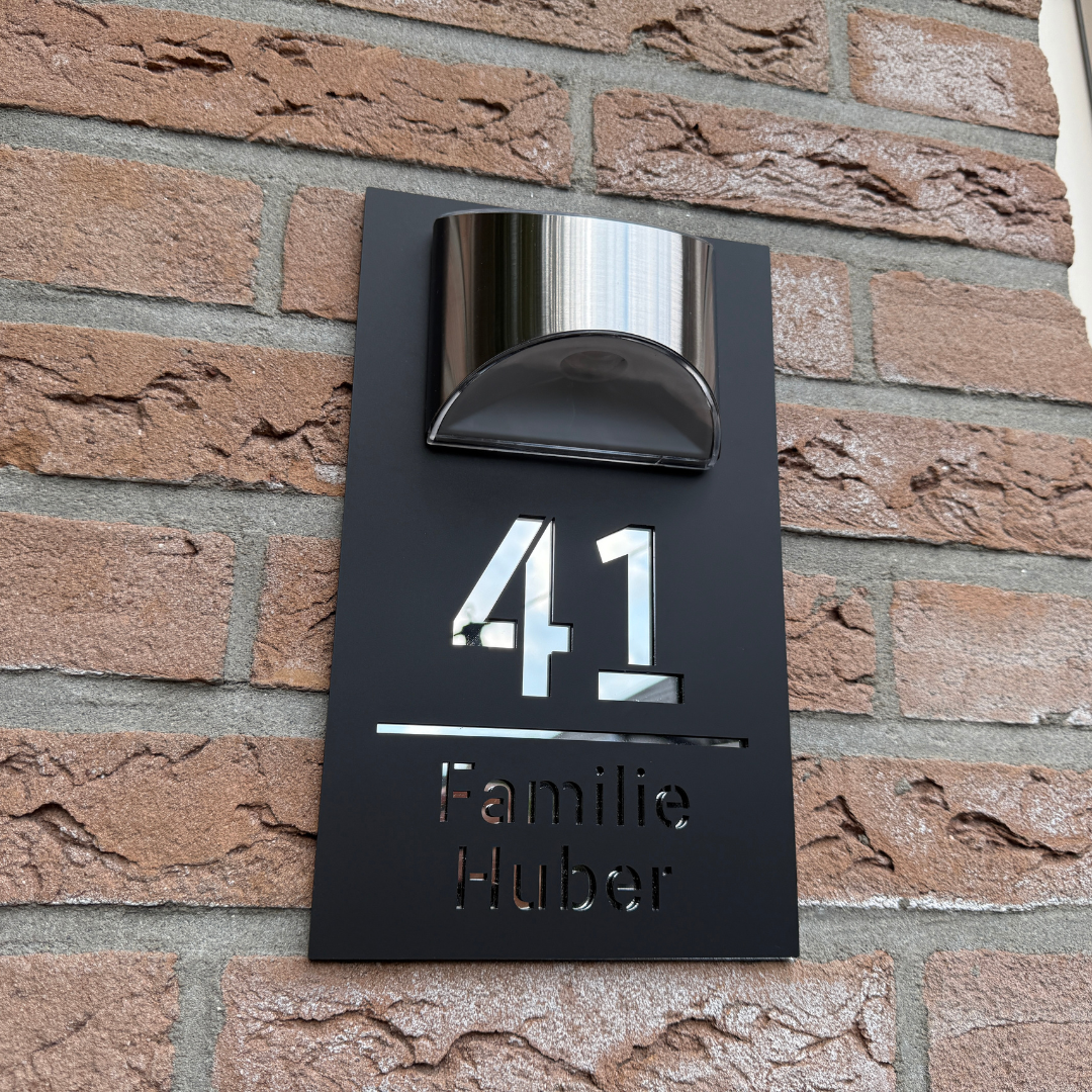 HausNumo LED-Hausnummer, Modern, Wetterfest, Schwarz, für Terrasse
