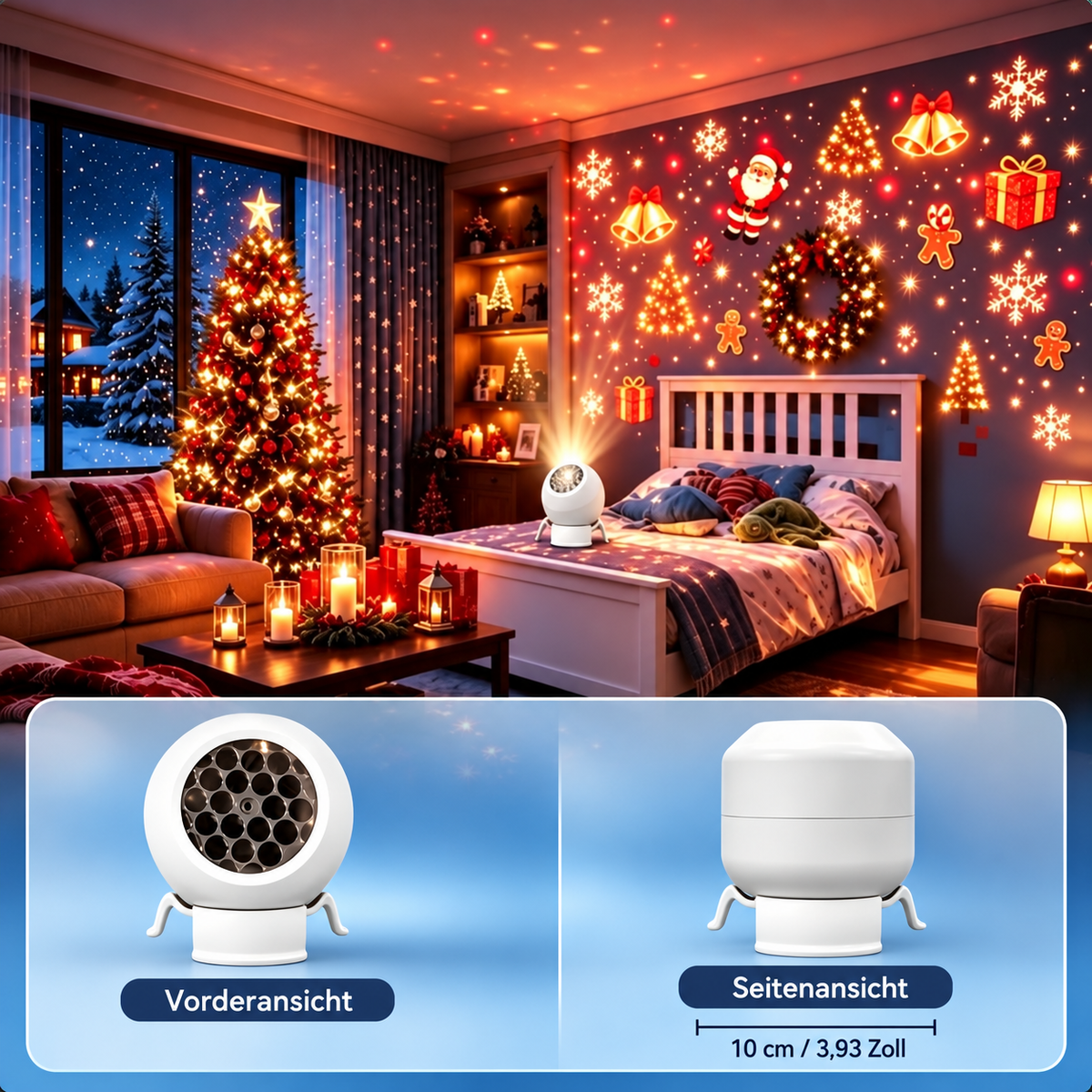 Weihnachtsprojektor Kunststoff Mehrfarbig – LED-Motive, USB, Tischdeko