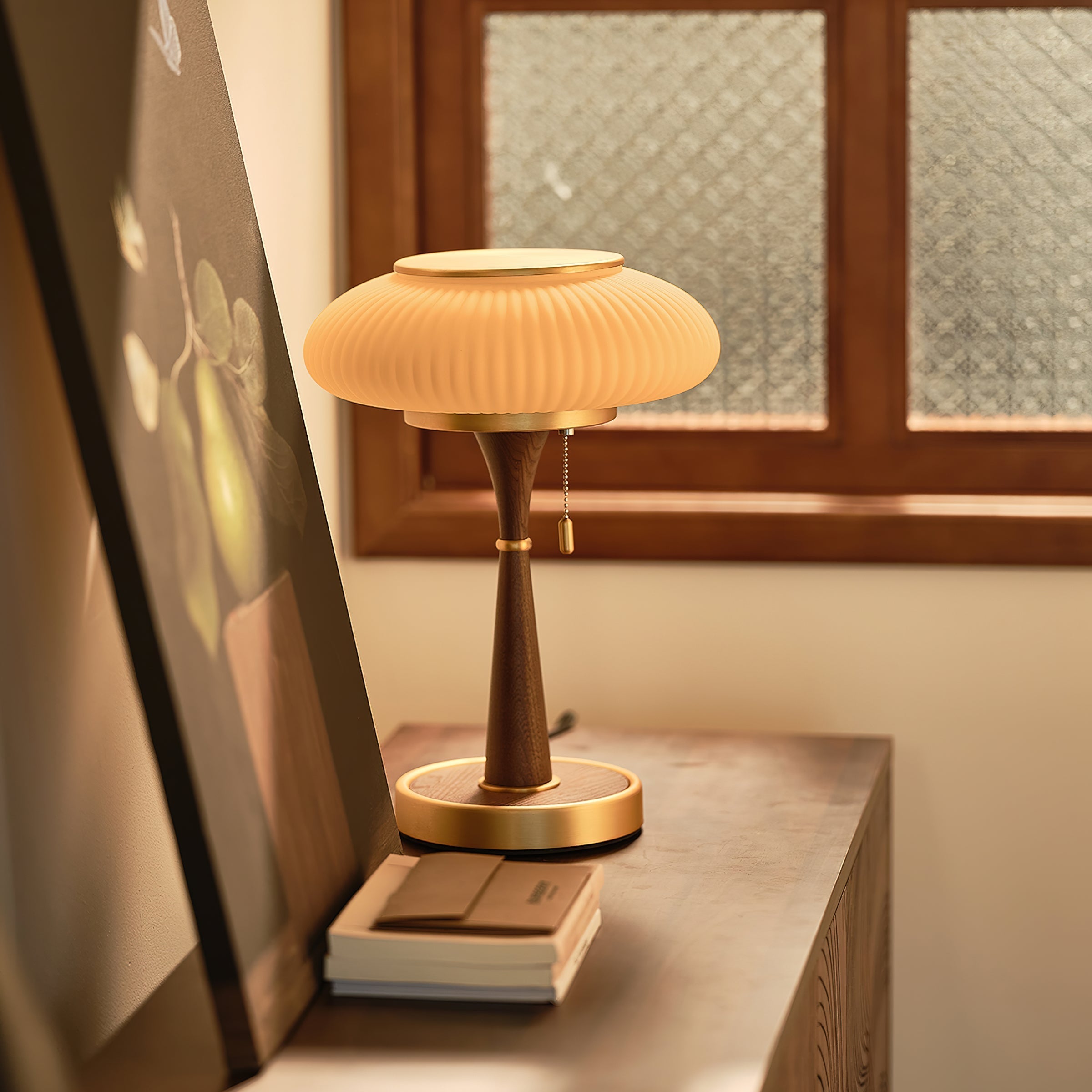 LumoShroom Vintage LED-Tischlampe – Dimmbar Holzoptik fürs Wohnzimmer