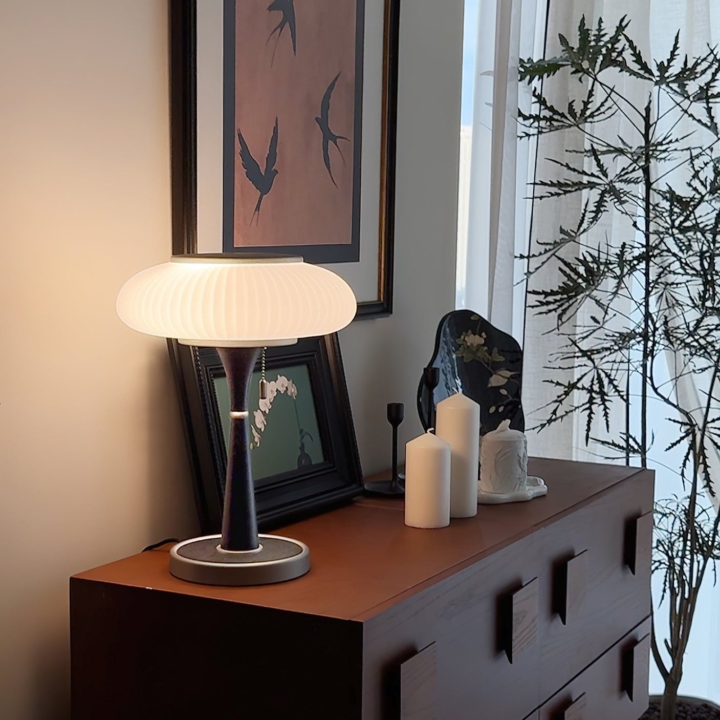 LumoShroom Vintage LED-Tischlampe – Dimmbar Holzoptik fürs Wohnzimmer