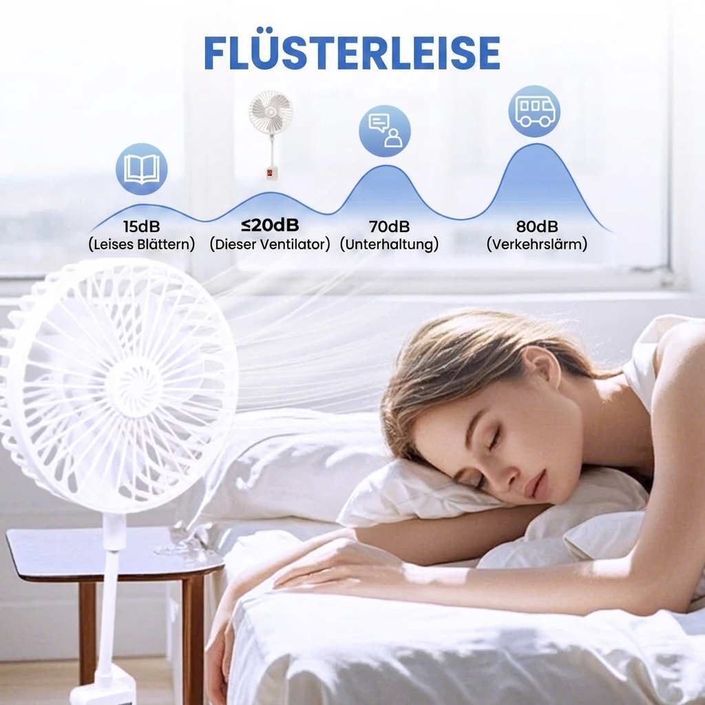 Mini Ventilator Plug-in 220V Leise 36dB Schlafzimmer Flexibler Hals