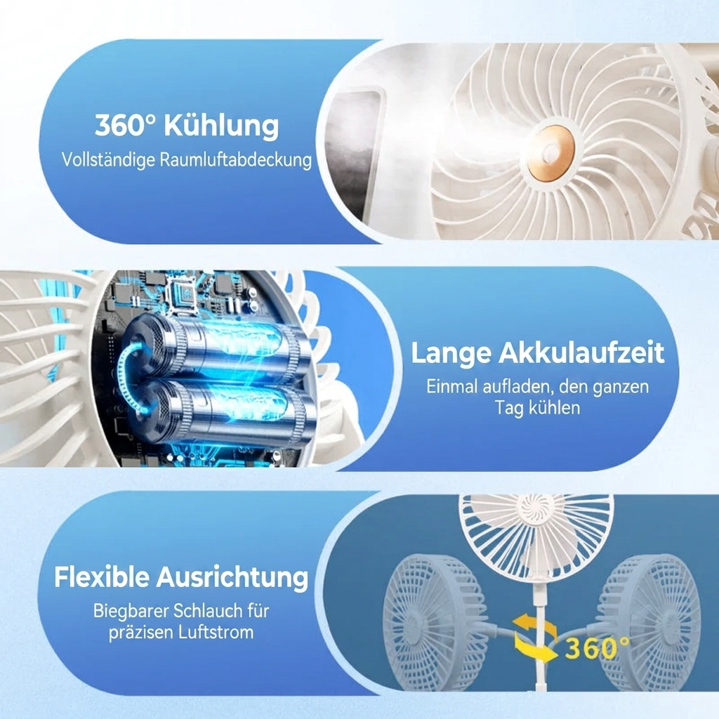 Mini Ventilator Plug-in 220V Leise 36dB Schlafzimmer Flexibler Hals