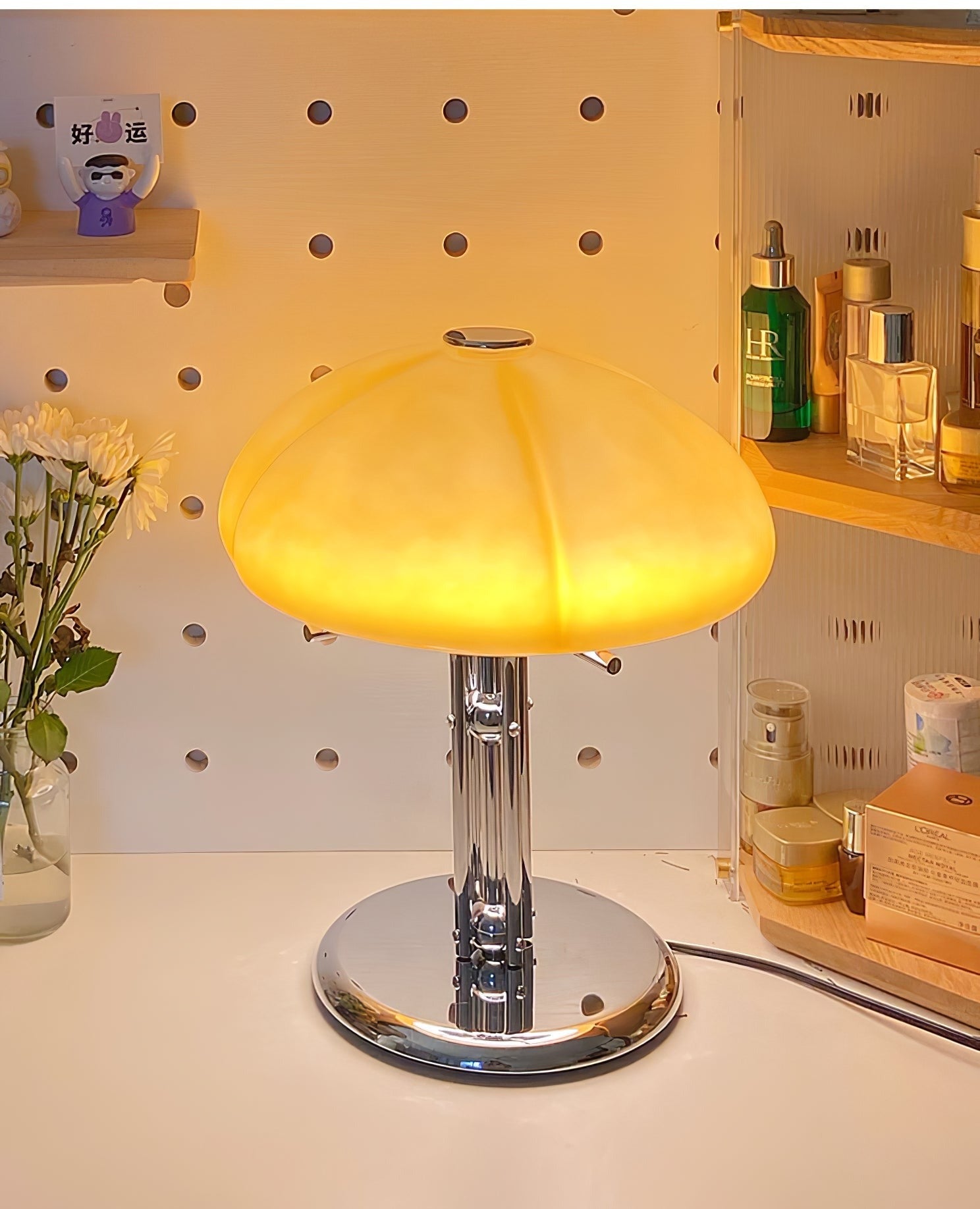 BauPilz Tischlampe – Retro-Stil, Pilzform, Weiß, für Wohnzimmer