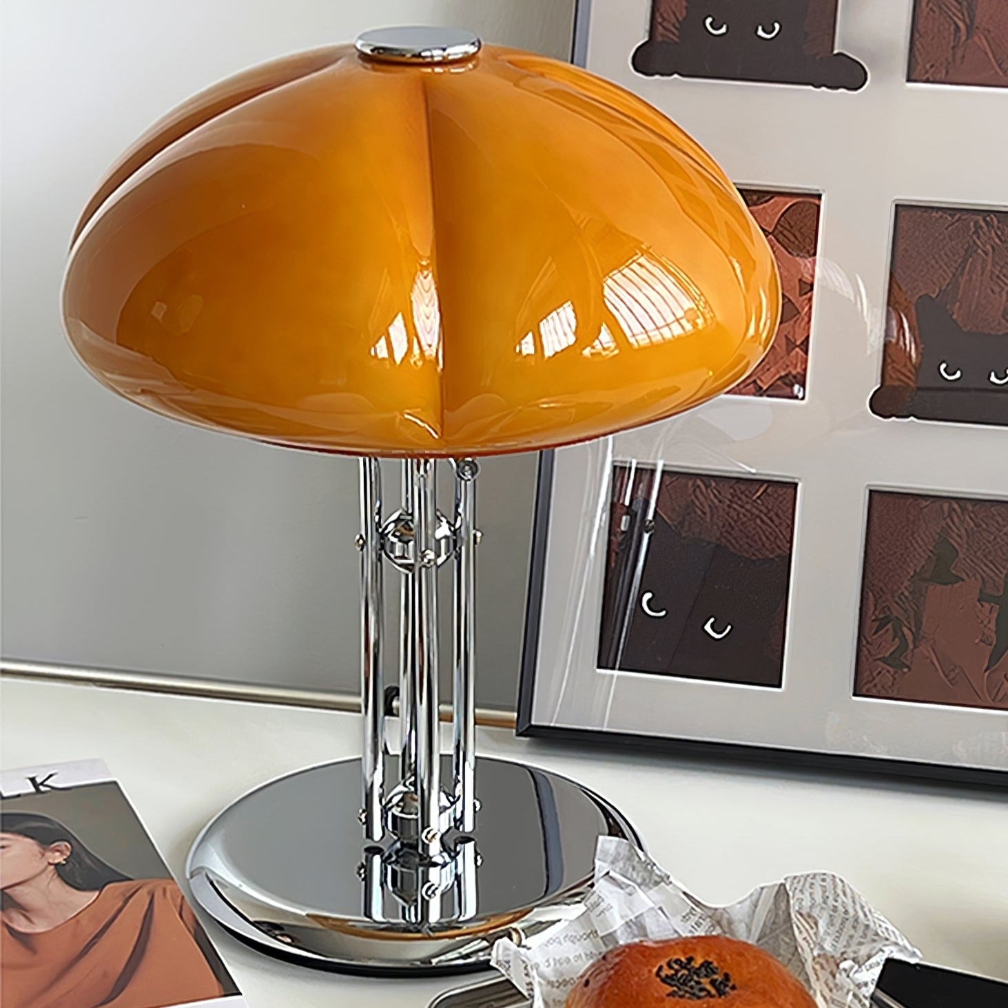 MushGlow Bauhaus Tischlampe – Modernes Pilzdesign Dimmbar Weiß Wohnzimmer