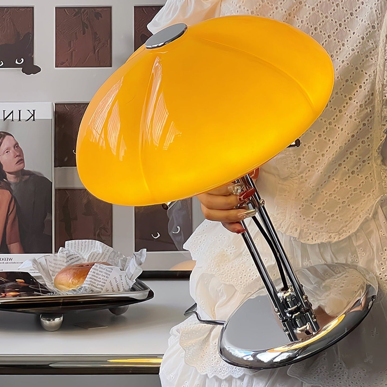 BauPilz Tischlampe – Retro-Stil, Pilzform, Weiß, für Wohnzimmer