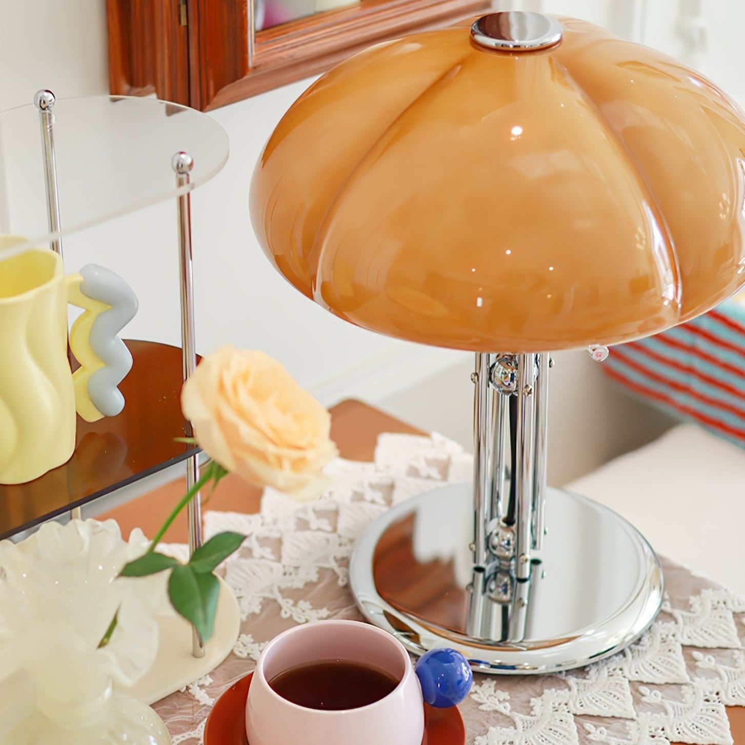 MushGlow Bauhaus Tischlampe – Modernes Pilzdesign Dimmbar Weiß Wohnzimmer