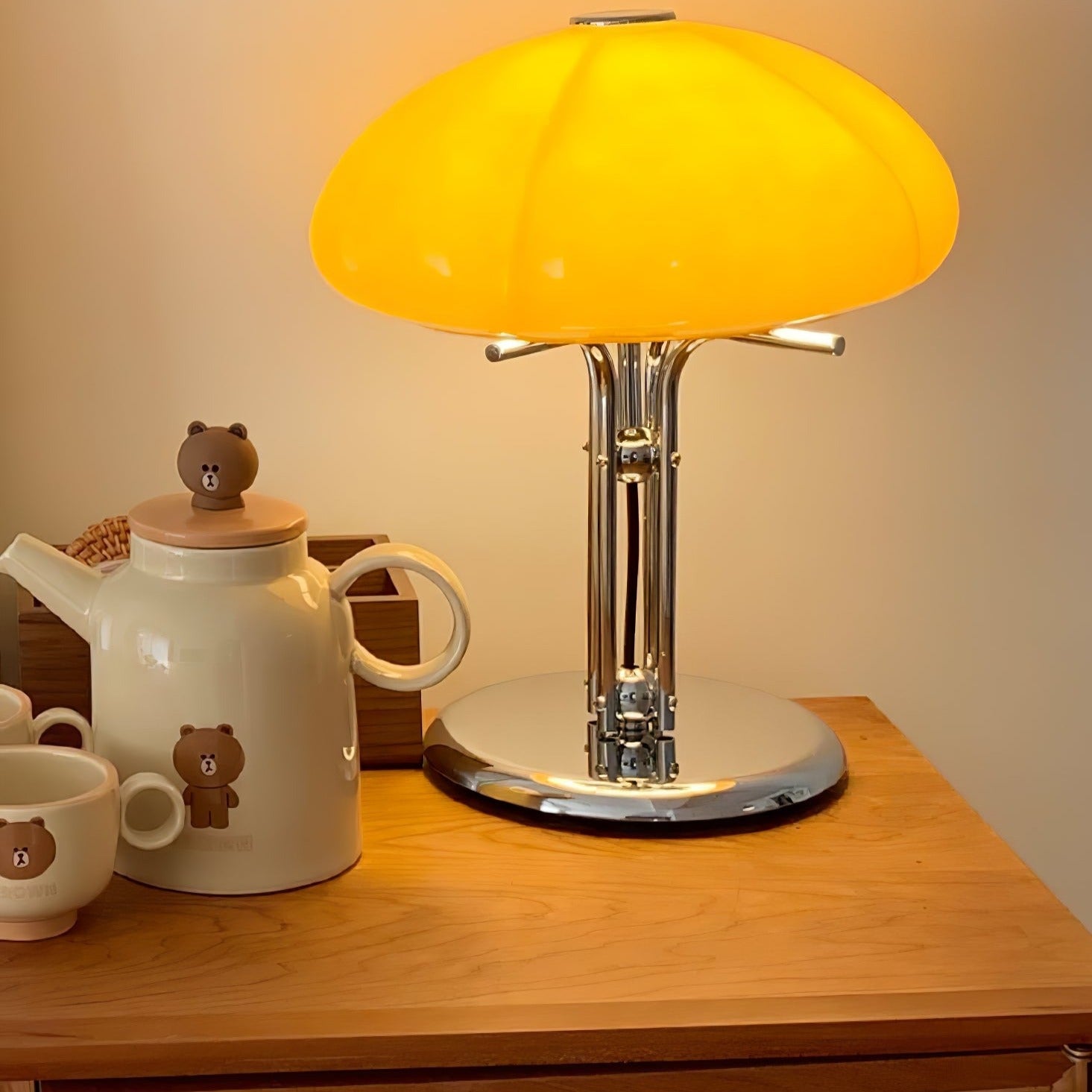 MushGlow Bauhaus Tischlampe – Modernes Pilzdesign Dimmbar Weiß Wohnzimmer