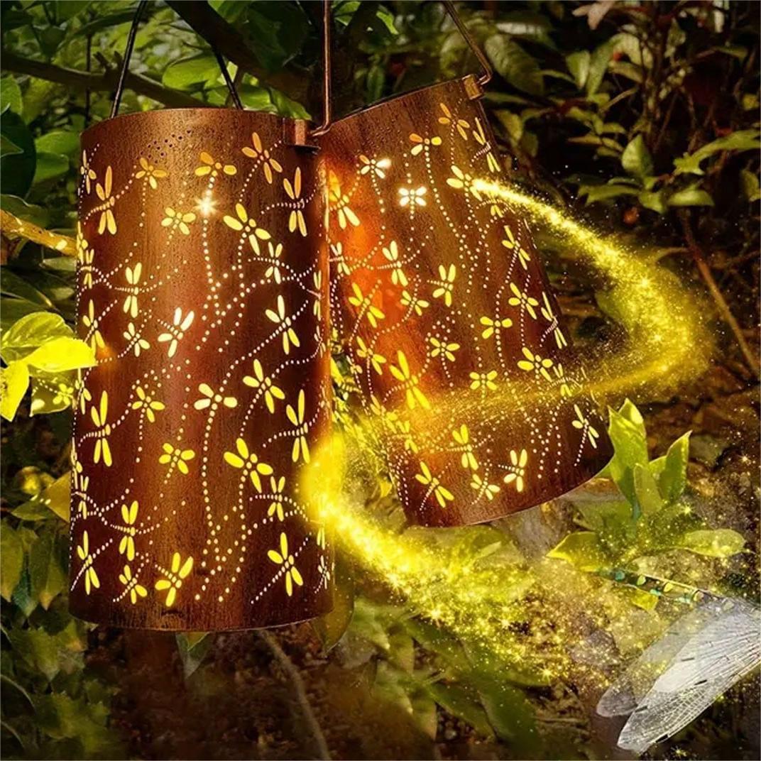 LumiFlair Solar Gartenlaterne Vintage Libellenmuster Bronze