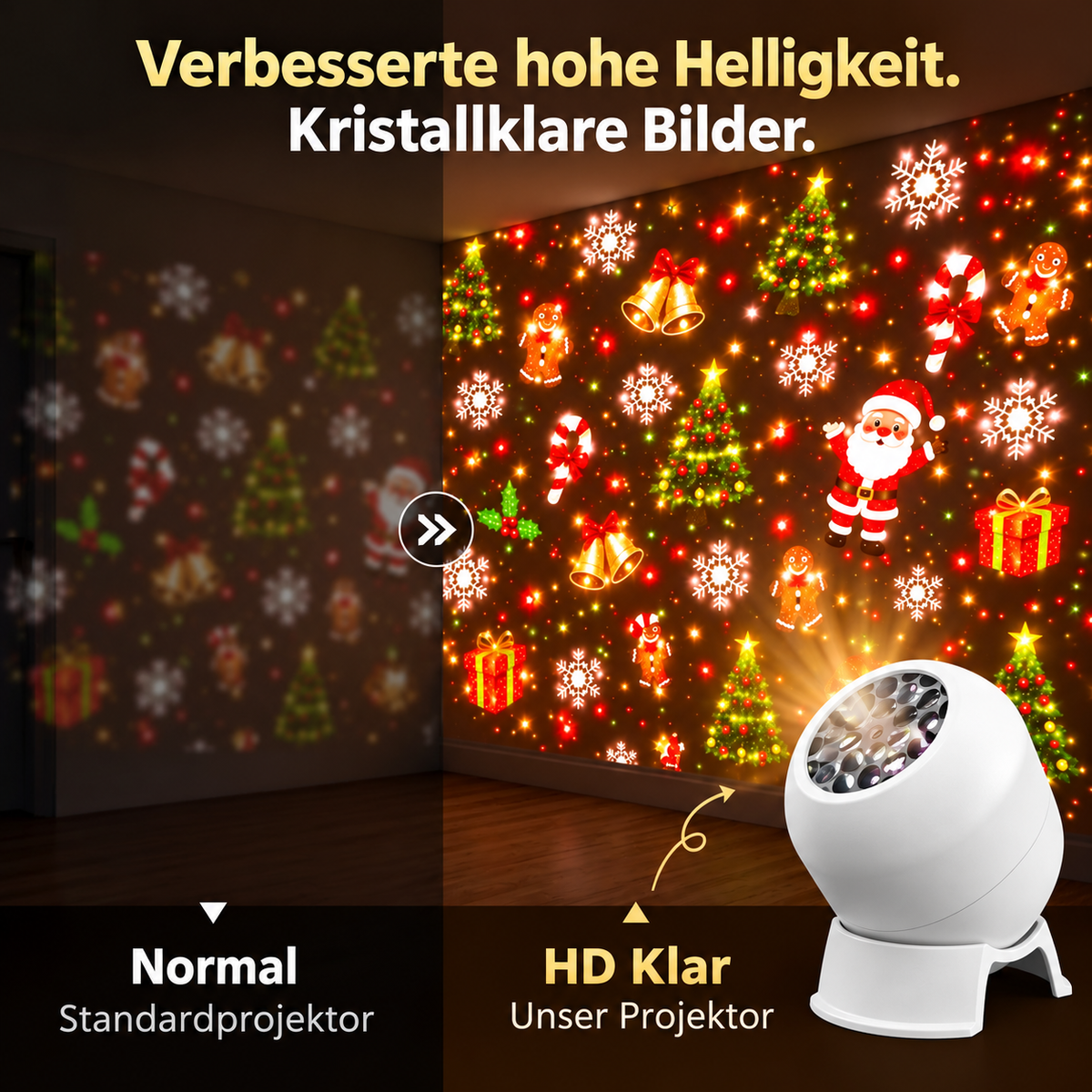 Weihnachtsprojektor Kunststoff Mehrfarbig – LED-Motive, USB, Tischdeko