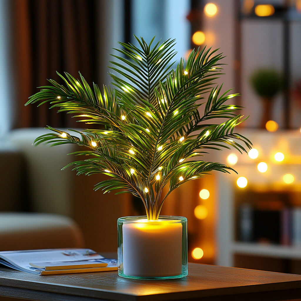 Palmenzauber LED-Lampe – Tropische Blätter, Grün für Innenräume
