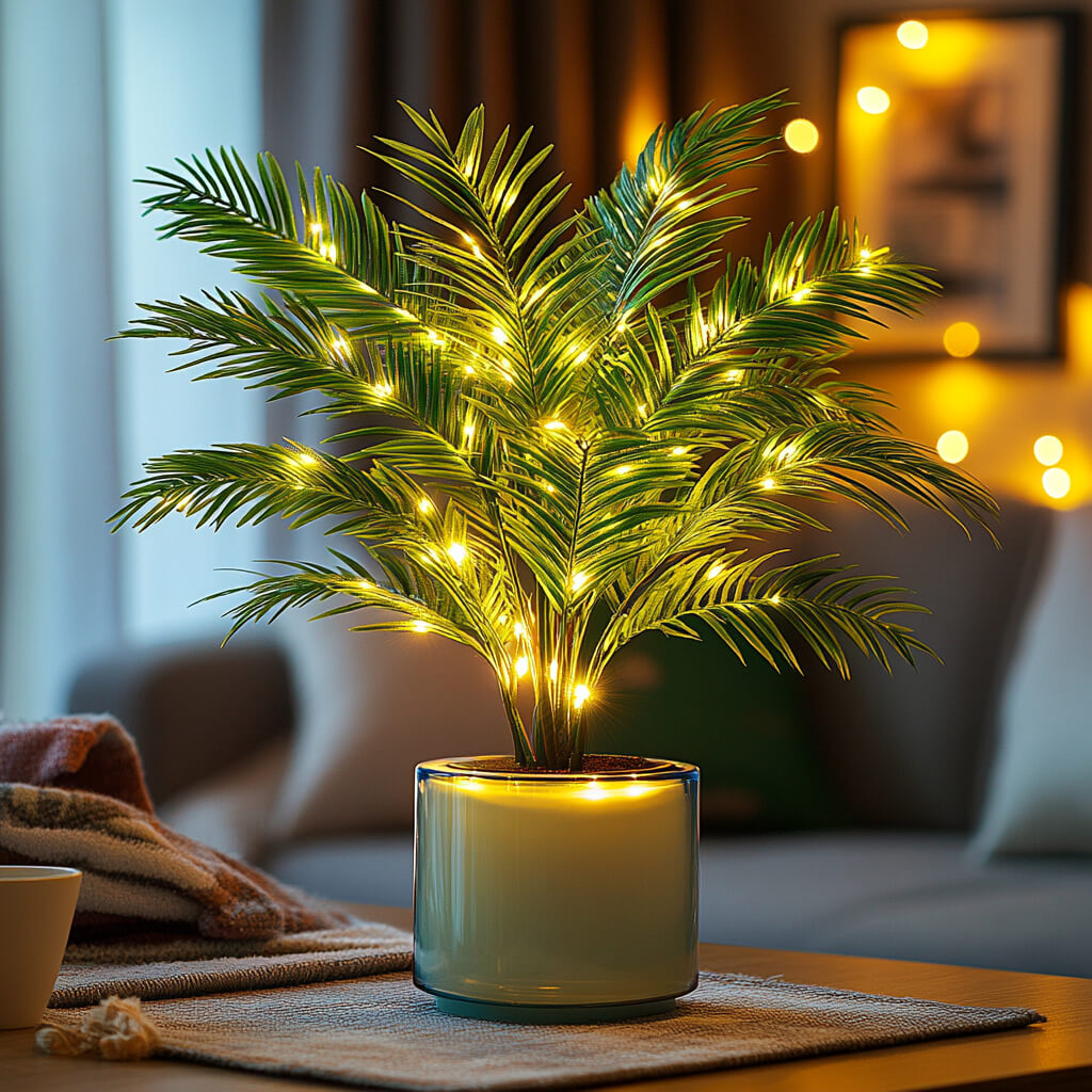 Palmenzauber LED-Lampe – Tropische Blätter, Grün für Innenräume