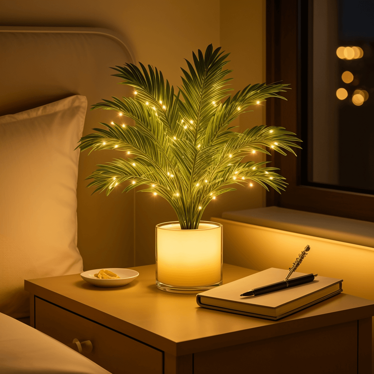 Palmenzauber LED-Lampe – Tropische Blätter, Grün für Innenräume