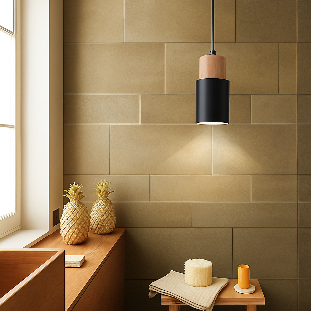 Pendelleuchte | Zylindrische Form, Holz und Aluminium 3