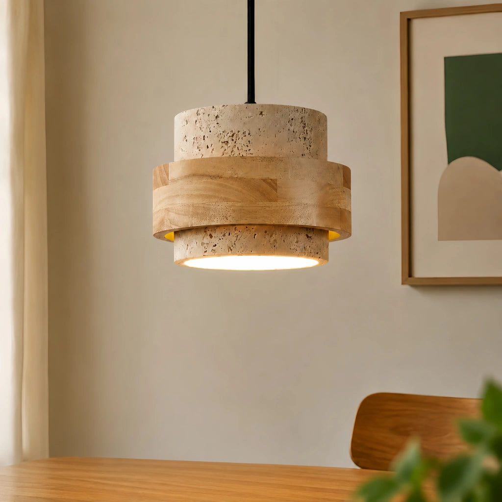 Pendelleuchte | Zylindrische Form, Travertin Steinoberfläche 16