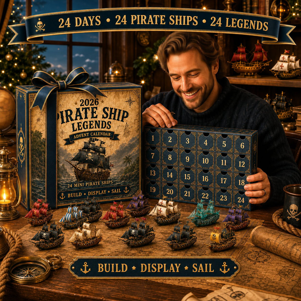 Pirate Ship Legends Adventskalender 2026 – 24 Miniatur-Piratenschiffe für Abenteuer und maritime Dekoration 1