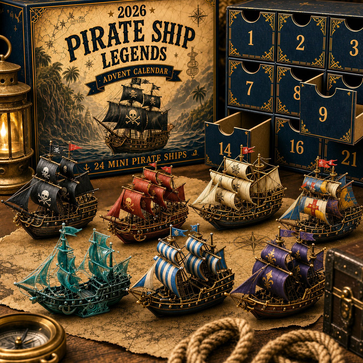 Pirate Ship Legends Adventskalender 2026 – 24 Miniatur-Piratenschiffe für Abenteuer und maritime Dekoration 3