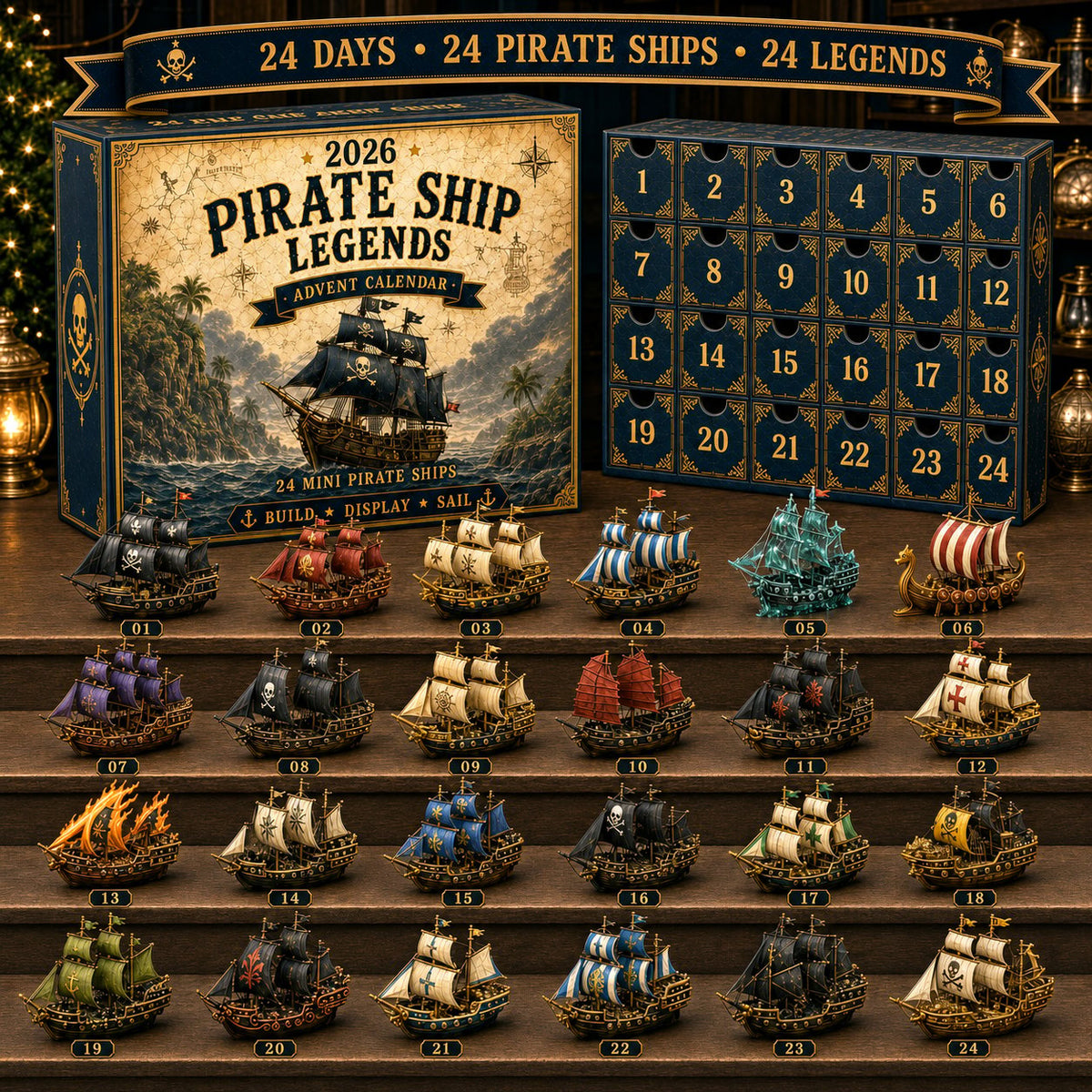 Pirate Ship Legends Adventskalender 2026 – 24 Miniatur-Piratenschiffe für Abenteuer und maritime Dekoration 4