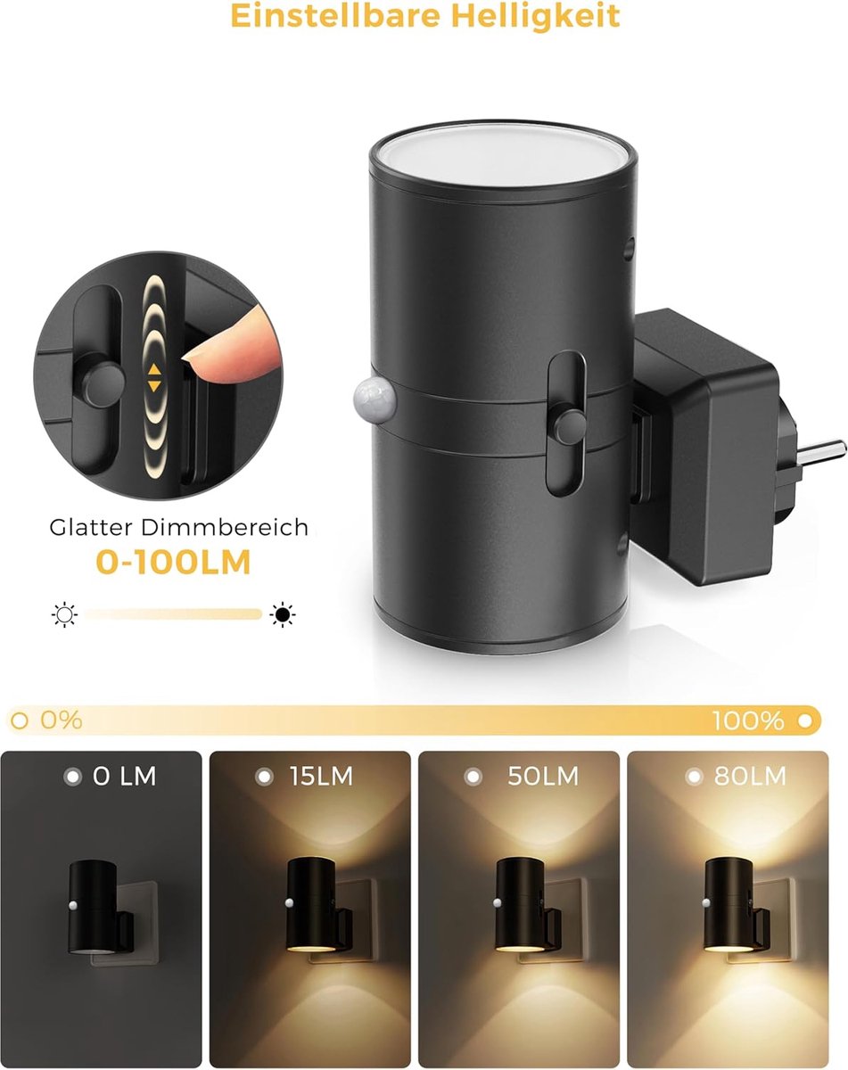 PlugGlow Steckdosenlampe – Dimmbares LED-Nachtlicht für Flur & Schlafzimmer