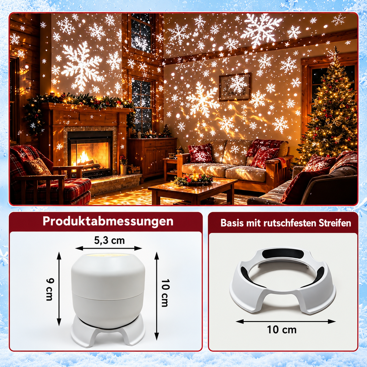 LED-Projektionslampe Weihnachten Kunststoff Bunt – 6 Motive, USB-Betrieb, Tischdeko
