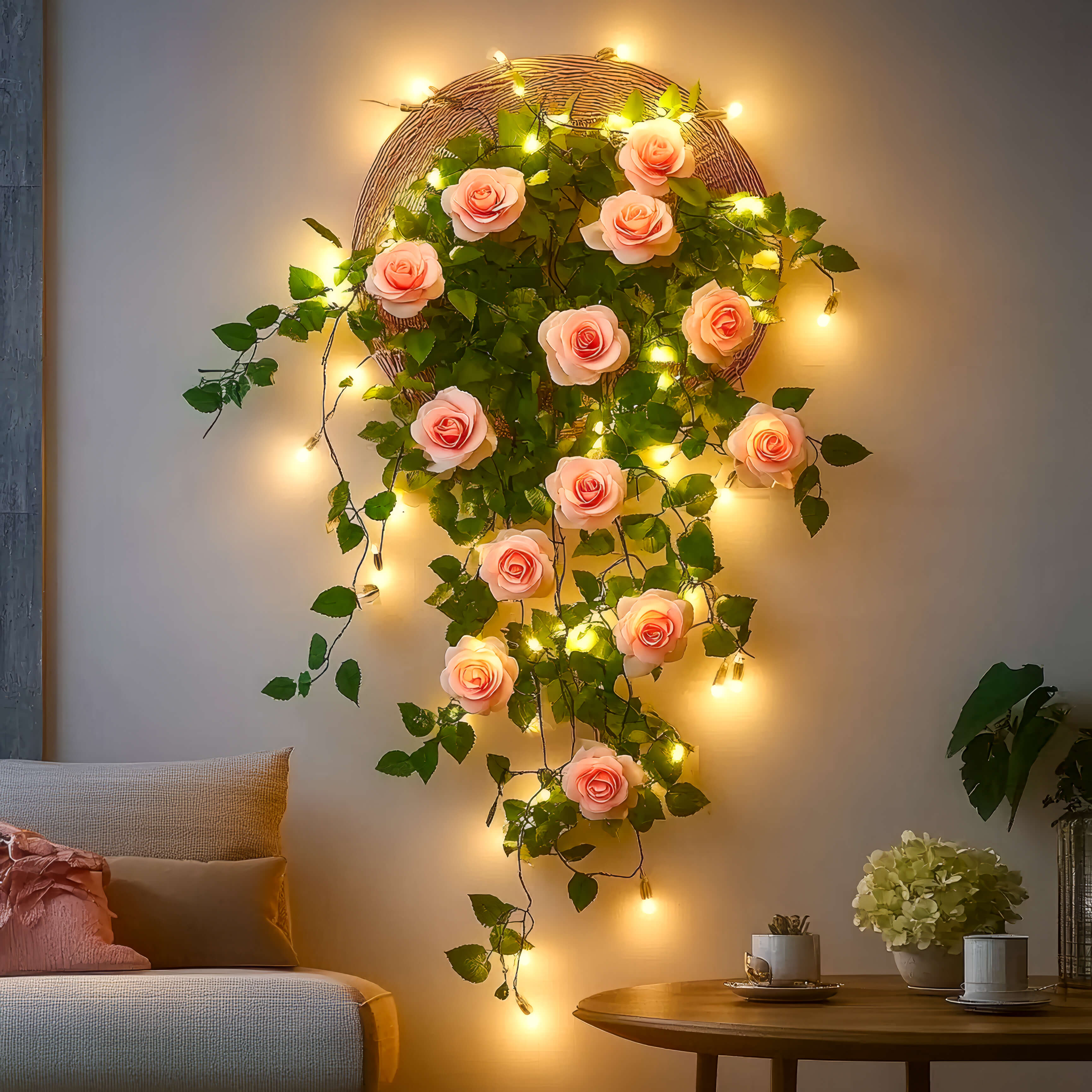 RoseGlow Bloom – LED Deko-Girlande rosé für Innenräume