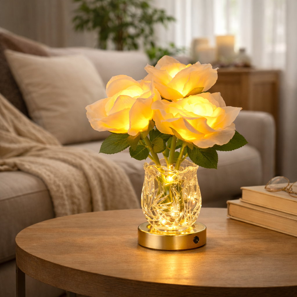 Rosenzauber LED-Lampe – Strahlende Blüten, Rosa für Innenräume