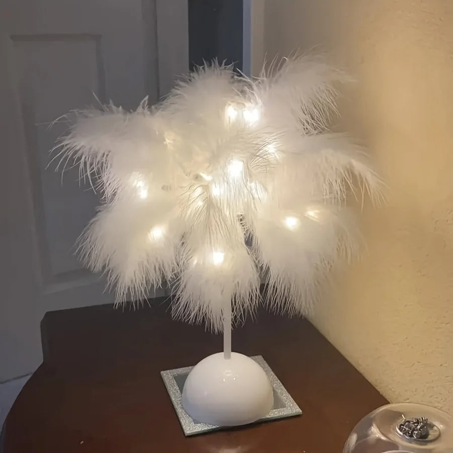 FeatherLight – Elegante Feder-Tischlampe mit Weißem Design für Wohnzimmer