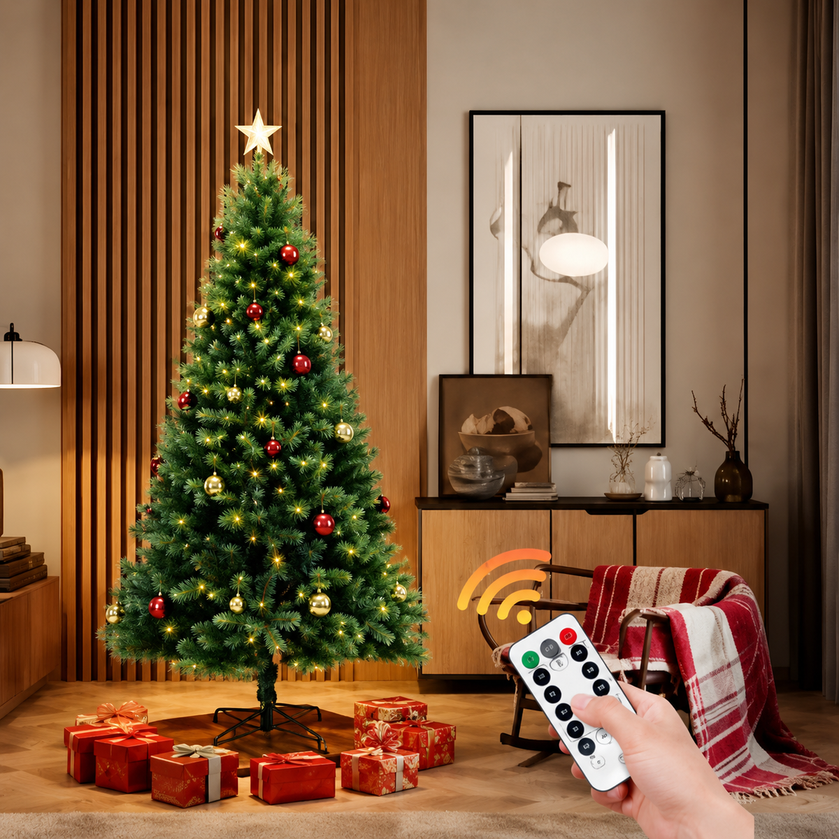 Künstlicher Weihnachtsbaum 6-7 Fuß mit weißen Lichtern und klappbaren Ästen