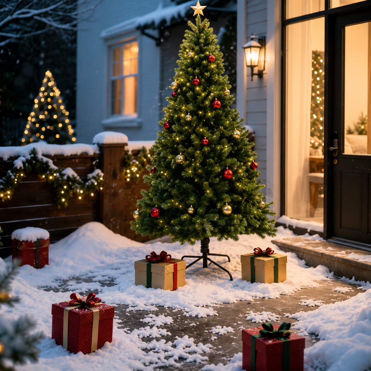 Künstlicher Weihnachtsbaum 6-7 Fuß mit weißen Lichtern und klappbaren Ästen