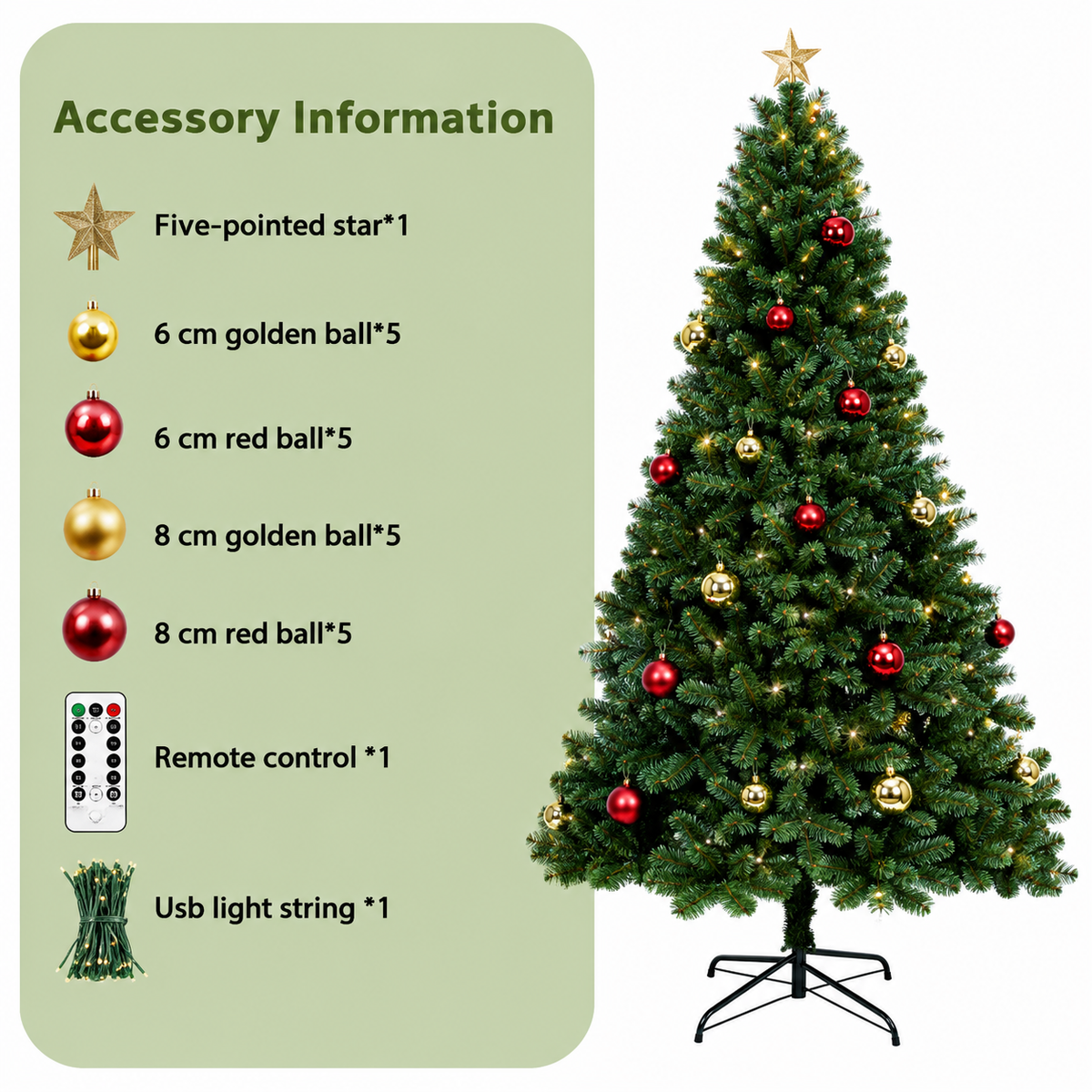 Künstlicher Weihnachtsbaum 6-7 Fuß mit weißen Lichtern und klappbaren Ästen