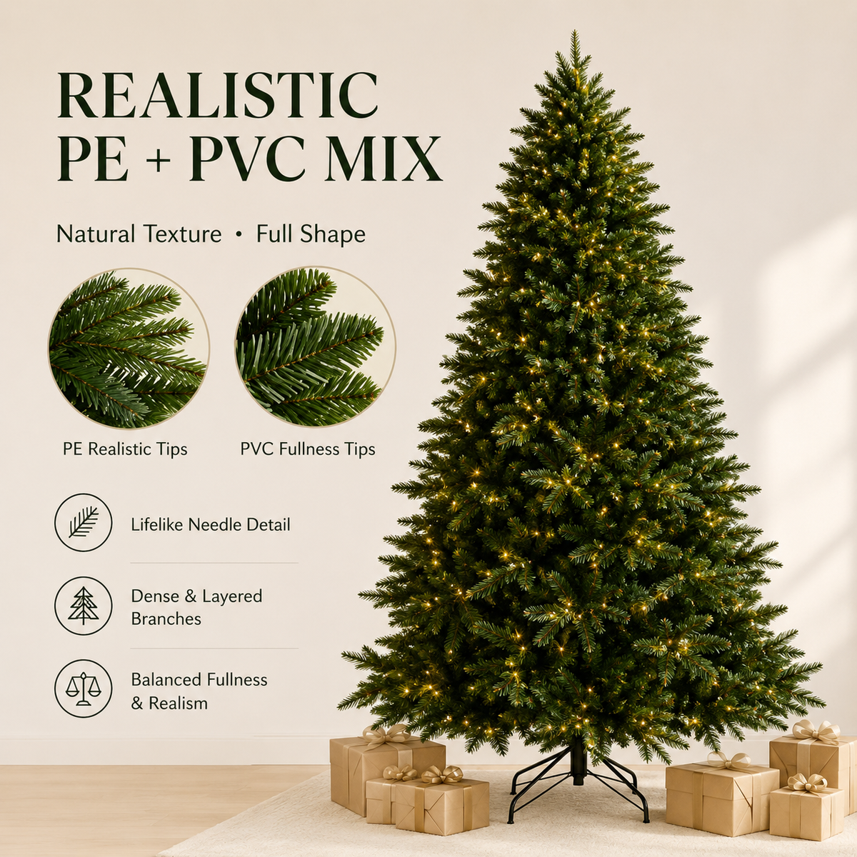 Künstlicher Weihnachtsbaum 120–180 cm aus PE/PVC