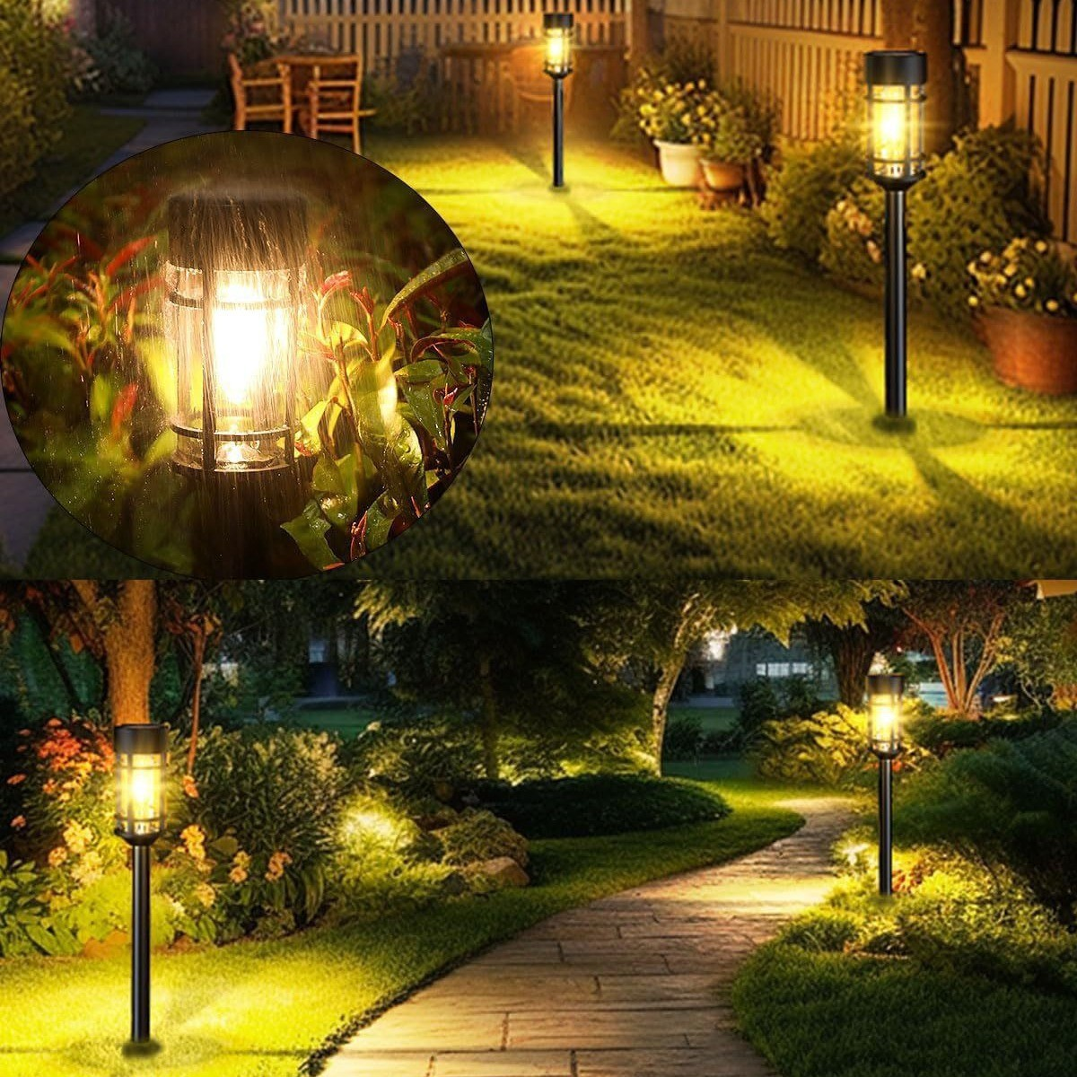 Solar Gartenleuchte LED Warmweiß Außen IP65 mit Dämmerungssensor Modern Schwarz für Wege und Rasen