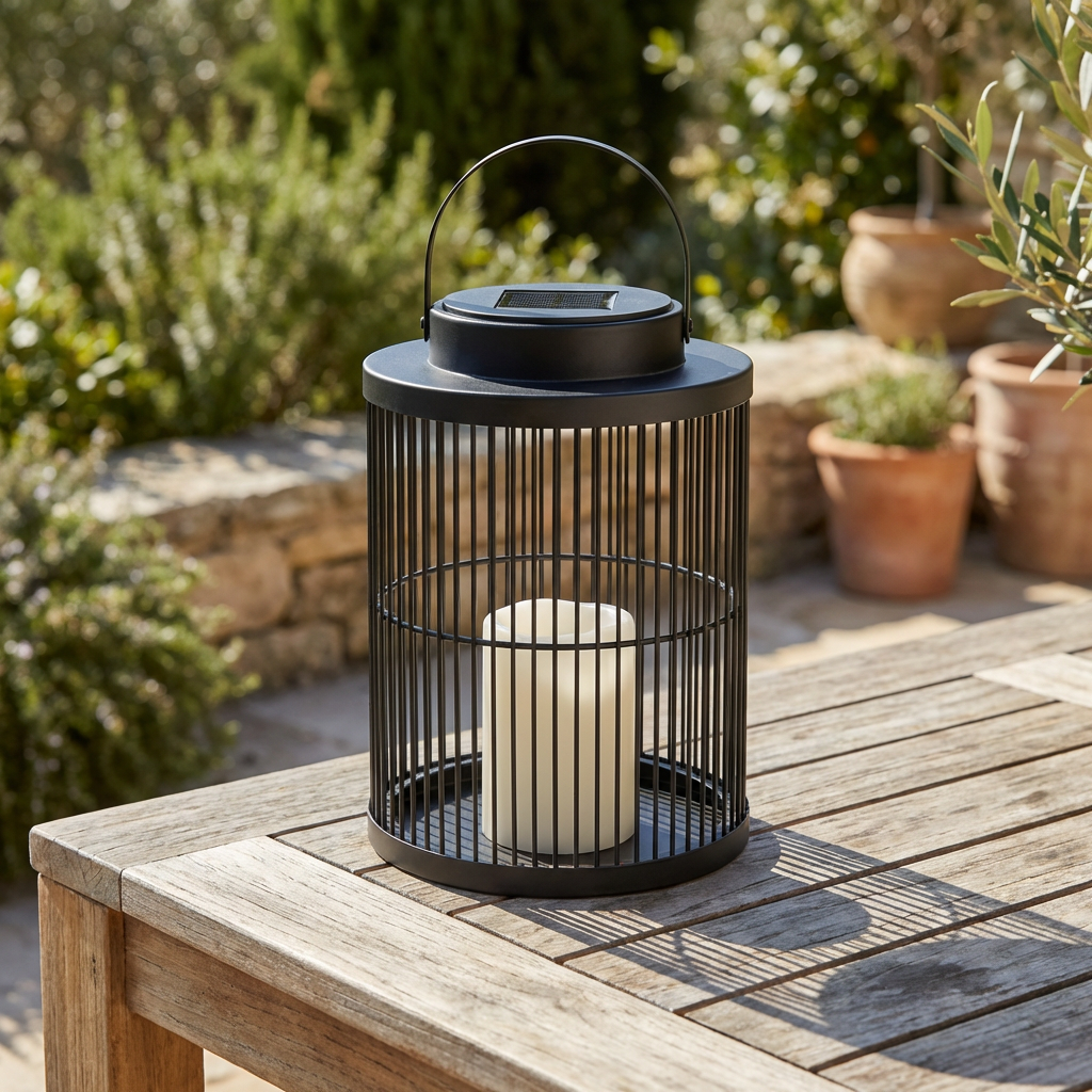 Solar Laterne LED Warmweiß Außen für Garten und Terrasse IP65 Boho Design Schwarz Metall