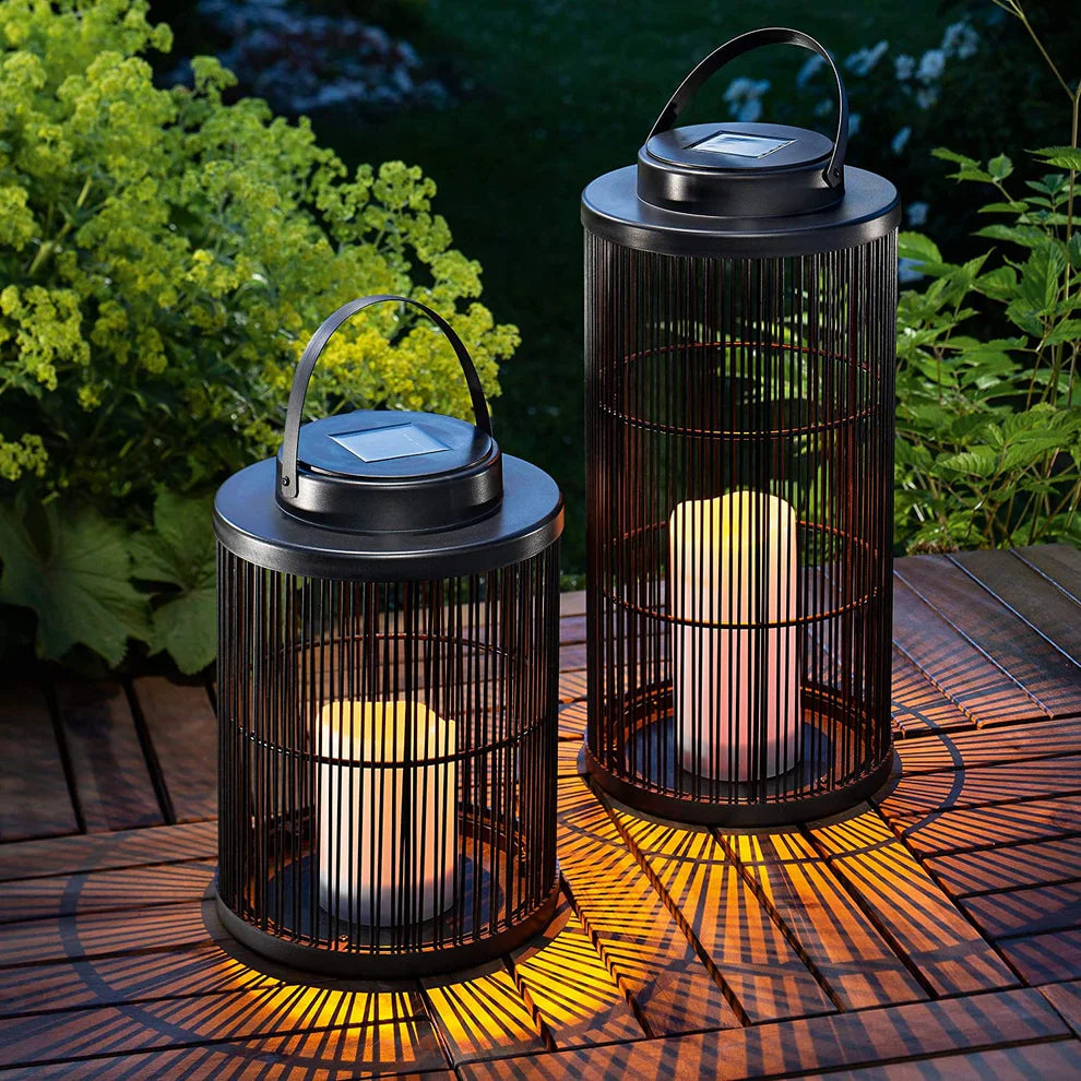 Solar Laterne LED Warmweiß Außen für Garten und Terrasse IP65 Boho Design Schwarz Metall