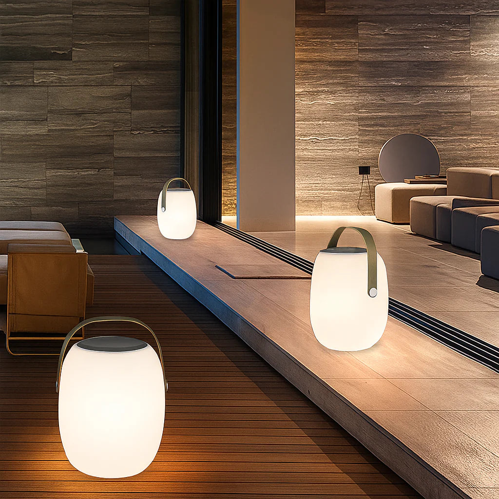 Solar Tischleuchte LED Warmweiß Außen für Terrasse und Balkon IP65 Tragbar mit Griff Modern